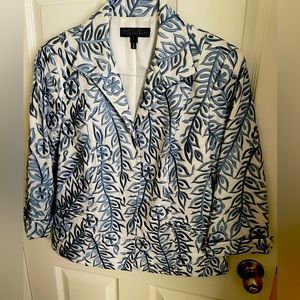 Lafayette 148 New York Blue & White Patterned Jacket Size 12 Wedding Cruise Wear